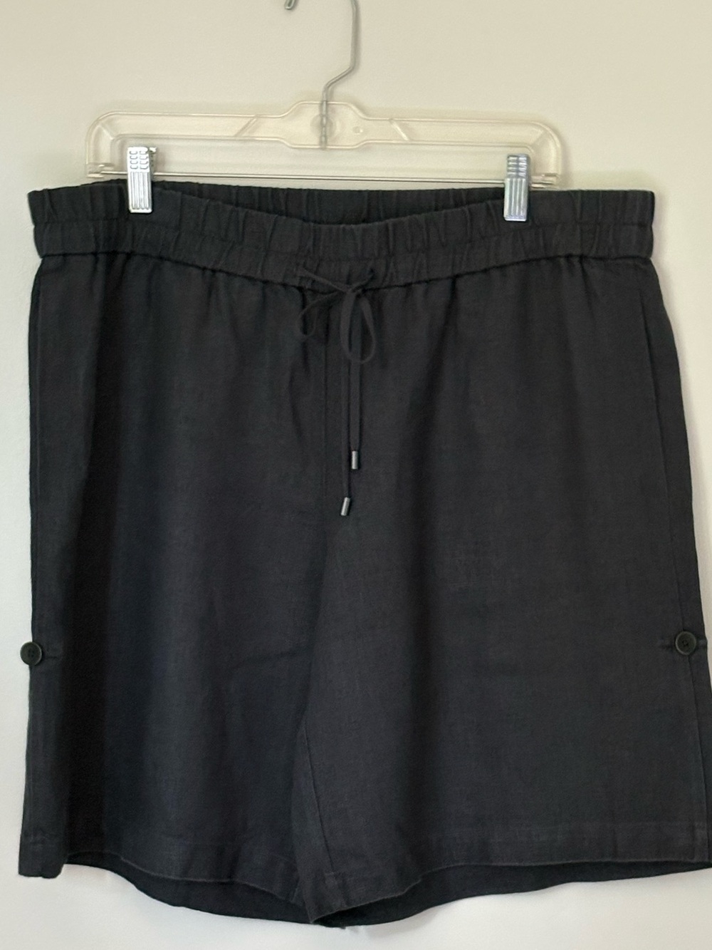 Eileen Fisher Charcoal Organic Linen Elastic Waist Shorts - Picture 3 of 5